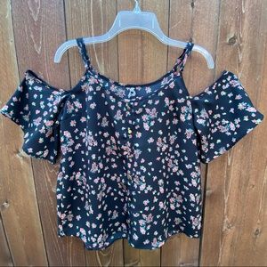 Live 4 Truth black cold shoulder top, pink flowers